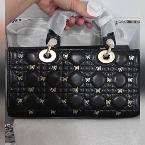 Elegant Black Quilted Handbag with Butterfly Accents Inspired In Dior